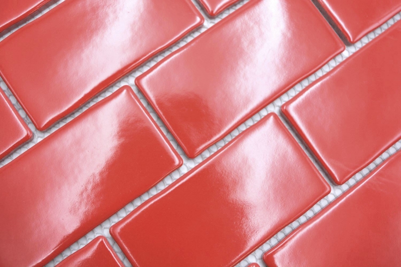 Échantillon manuel de carreaux de mosaïque céramique Metro Sybway composite uni rouge feu brillant MOS26-567_m