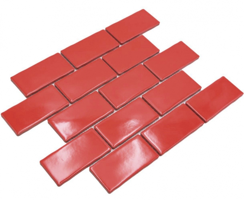 Échantillon manuel de carreaux de mosaïque céramique Metro Sybway composite uni rouge feu brillant MOS26-567_m