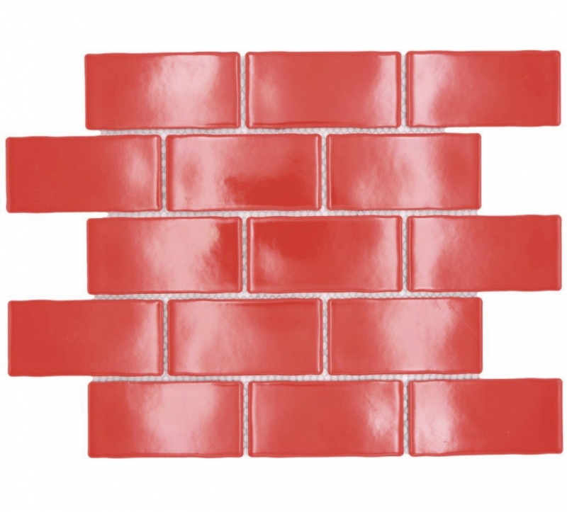Échantillon manuel de carreaux de mosaïque céramique Metro Sybway composite uni rouge feu brillant MOS26-567_m