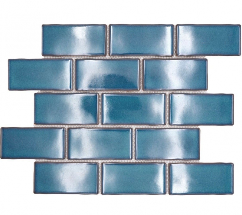 Échantillon manuel de carreaux de mosaïque céramique Metro Sybway composite uni bleu turquoise brillant MOS26-612_m