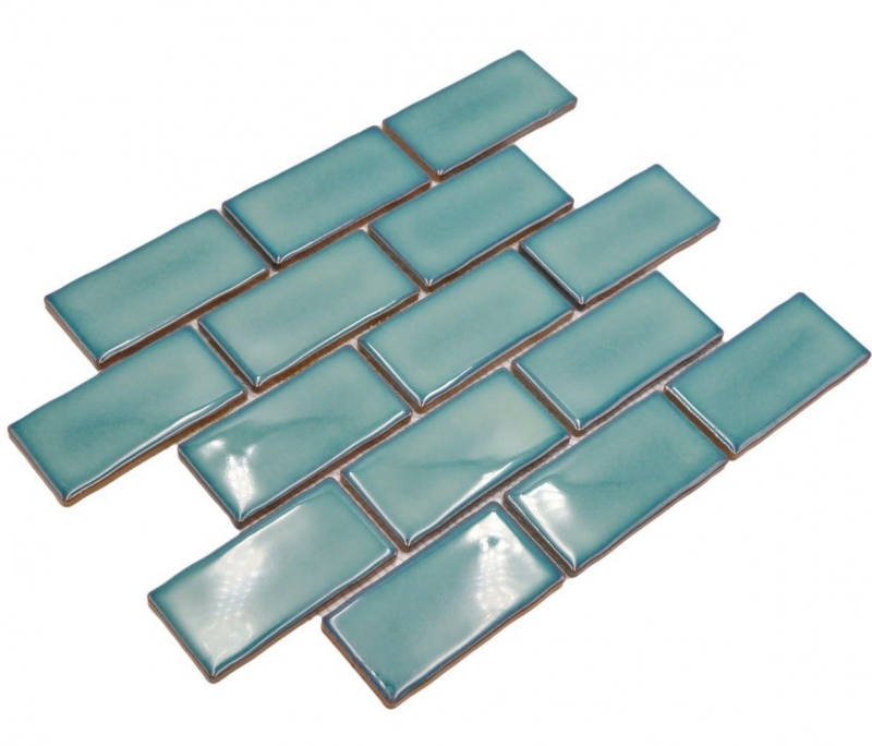 Échantillon manuel de carreaux de mosaïque céramique Metro Sybway composite uni vert pétrole brillant MOS26-716_m