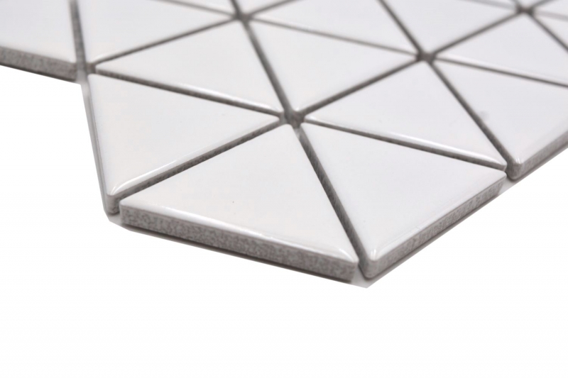 Échantillon manuel de carreaux de mosaïque céramique triangle diamant uni blanc brillant MOS13-t51_m