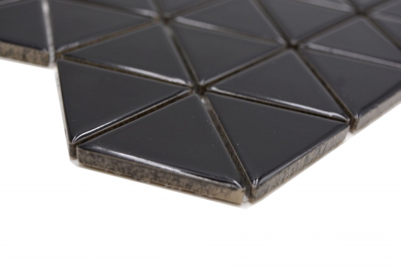 Échantillon manuel de carreaux de mosaïque céramique triangle diamant uni noir brillant MOS13-t59_m