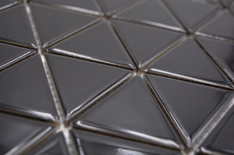 Échantillon manuel de carreaux de mosaïque céramique triangle diamant uni noir brillant MOS13-t59_m