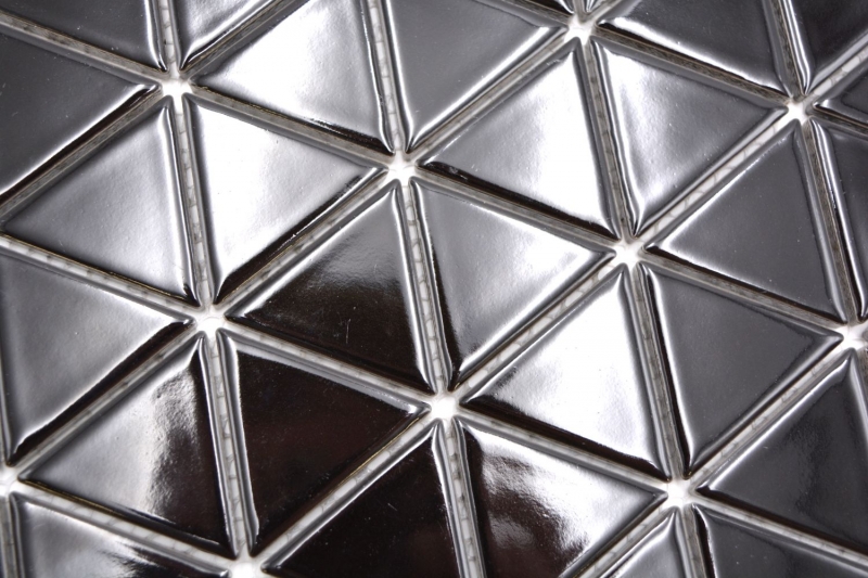 Échantillon manuel de carreaux de mosaïque céramique triangle diamant uni noir brillant MOS13-t59_m