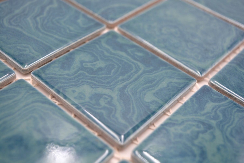 Échantillon manuel de carreaux de mosaïque céramique bleu vert émeraude stries MOS14-0403_m