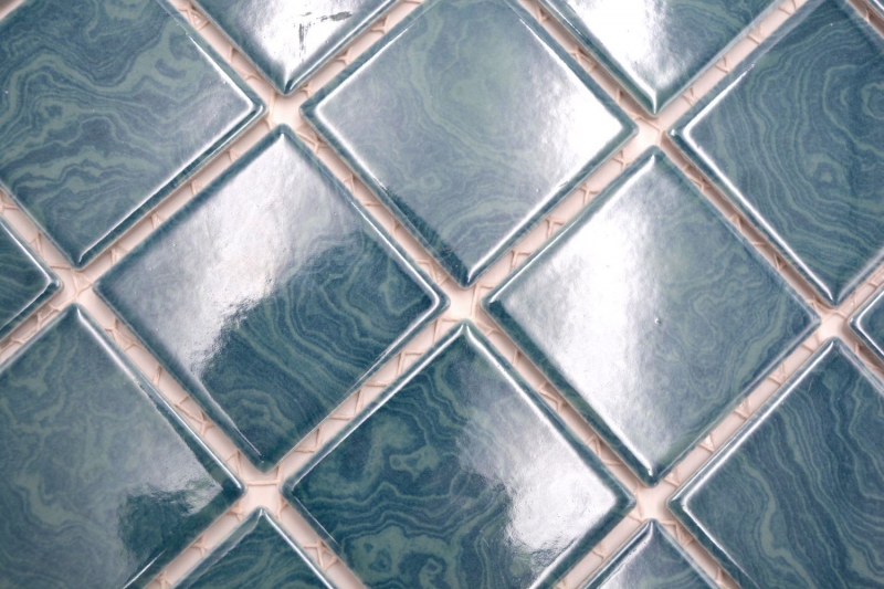 Échantillon manuel de carreaux de mosaïque céramique bleu vert émeraude stries MOS14-0403_m