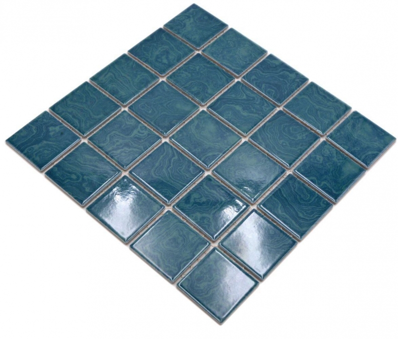 Échantillon manuel de carreaux de mosaïque céramique bleu vert émeraude stries MOS14-0403_m