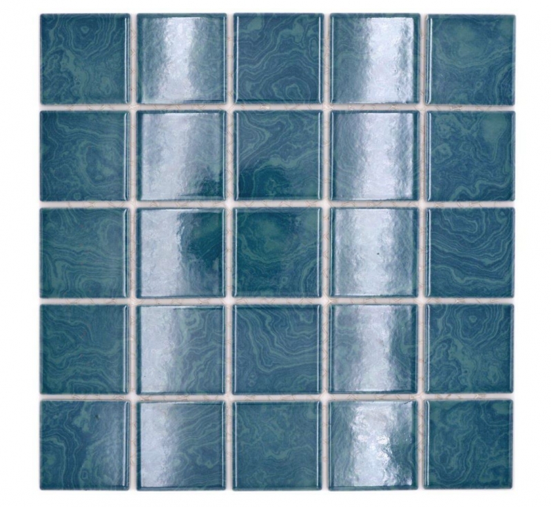 Échantillon manuel de carreaux de mosaïque céramique bleu vert émeraude stries MOS14-0403_m
