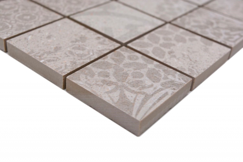 Échantillon manuel Carreau de mosaïque céramique Grès cérame fin gris clair beige à motifs MOS14-B1_m
