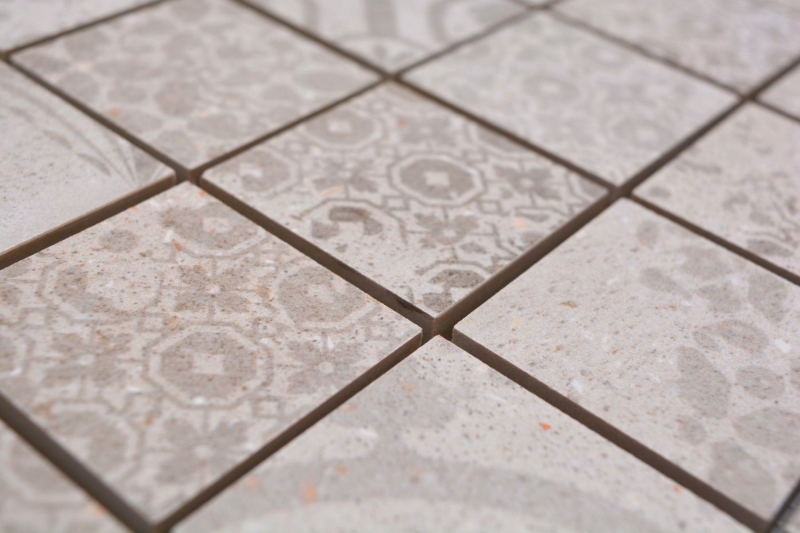 Échantillon manuel Carreau de mosaïque céramique Grès cérame fin gris clair beige à motifs MOS14-B1_m