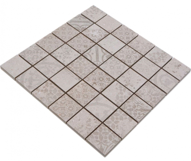 Échantillon manuel Carreau de mosaïque céramique Grès cérame fin gris clair beige à motifs MOS14-B1_m