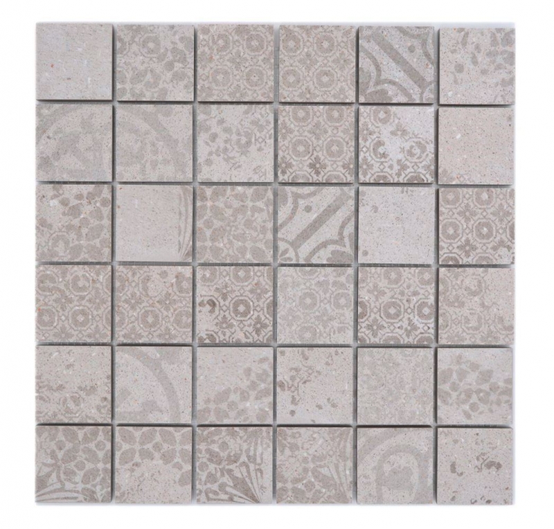 Échantillon manuel Carreau de mosaïque céramique Grès cérame fin gris clair beige à motifs MOS14-B1_m