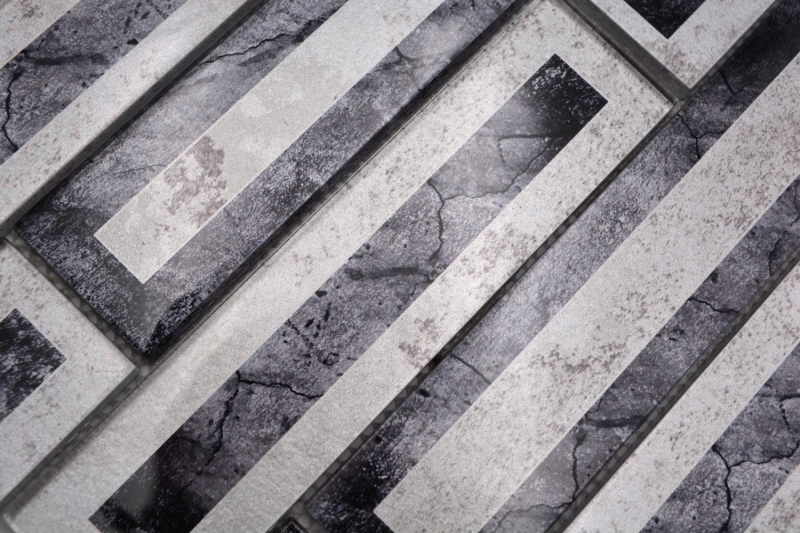 Échantillon manuel de mosaïque de verre Carreau de mosaïque aspect 2D noir argenté gris ombré MOS88-W5_m