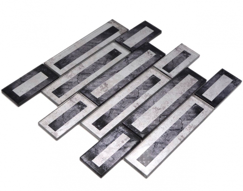 Échantillon manuel de mosaïque de verre Carreau de mosaïque aspect 2D noir argenté gris ombré MOS88-W5_m