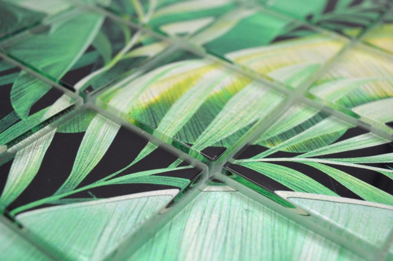 Échantillon manuel de mosaïque de verre Forêt pluviale Vert Feuilles optiques MOS88-Pic01_m