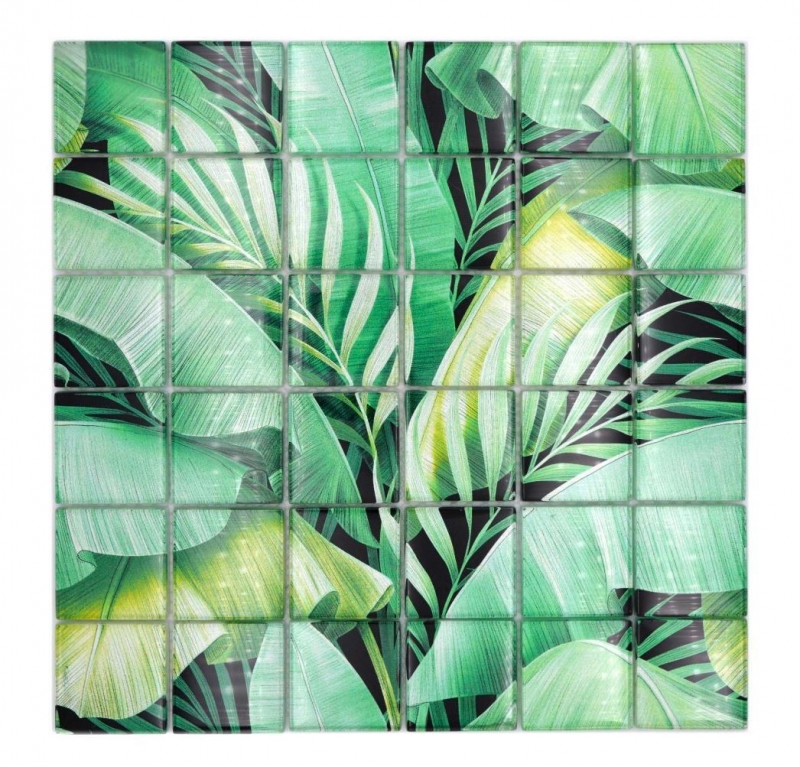 Échantillon manuel de mosaïque de verre Forêt pluviale Vert Feuilles optiques MOS88-Pic01_m