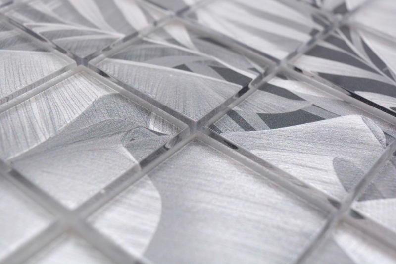Motif manuel Mosaïque de verre Forêt pluviale Gris Aspect feuille MOS88-Pic03_m