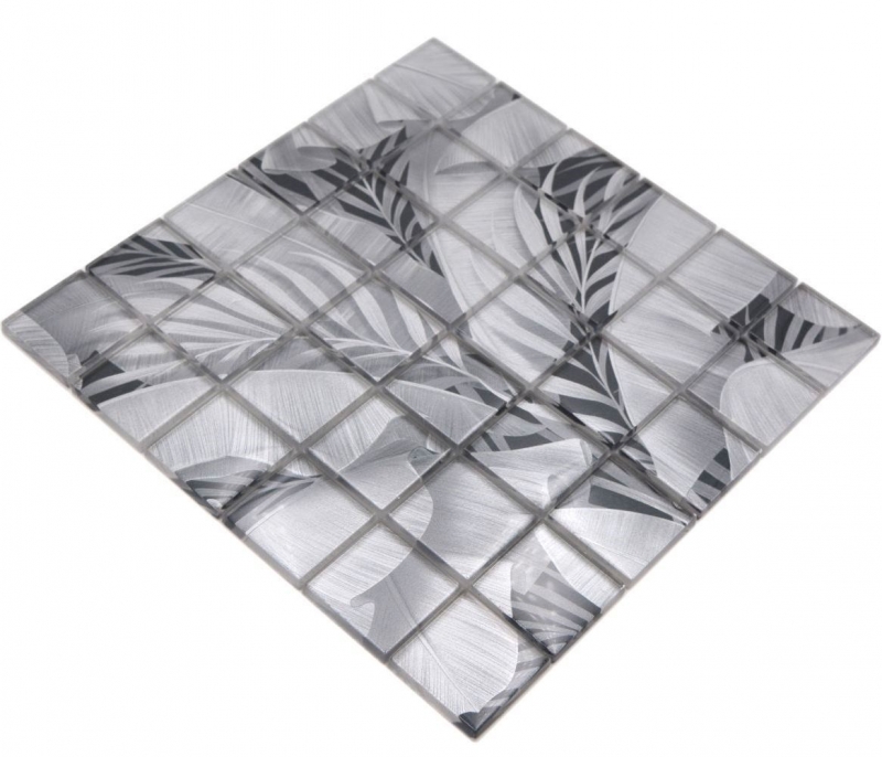 Motif manuel Mosaïque de verre Forêt pluviale Gris Aspect feuille MOS88-Pic03_m