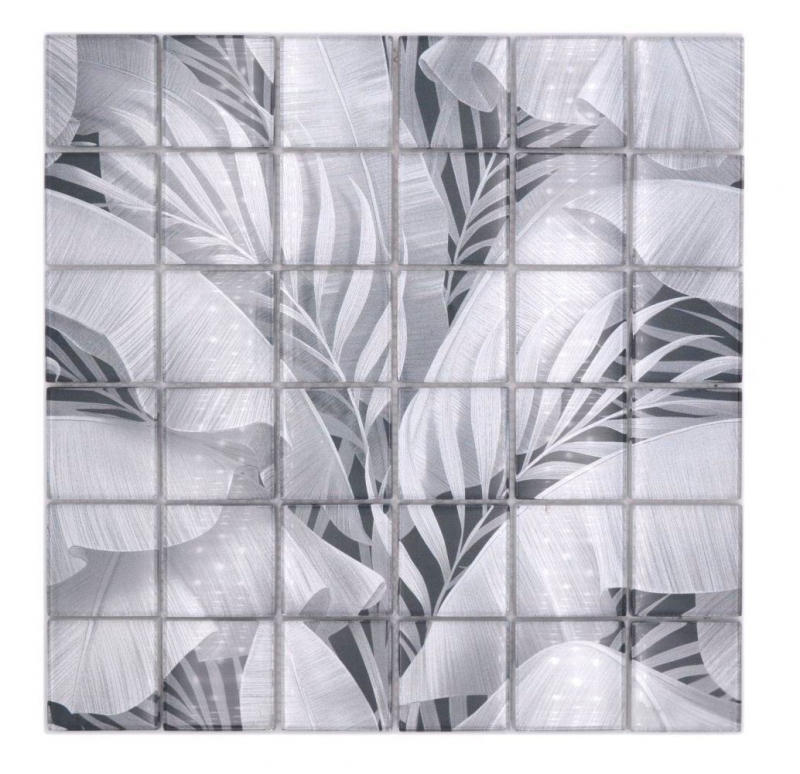 Motif manuel Mosaïque de verre Forêt pluviale Gris Aspect feuille MOS88-Pic03_m