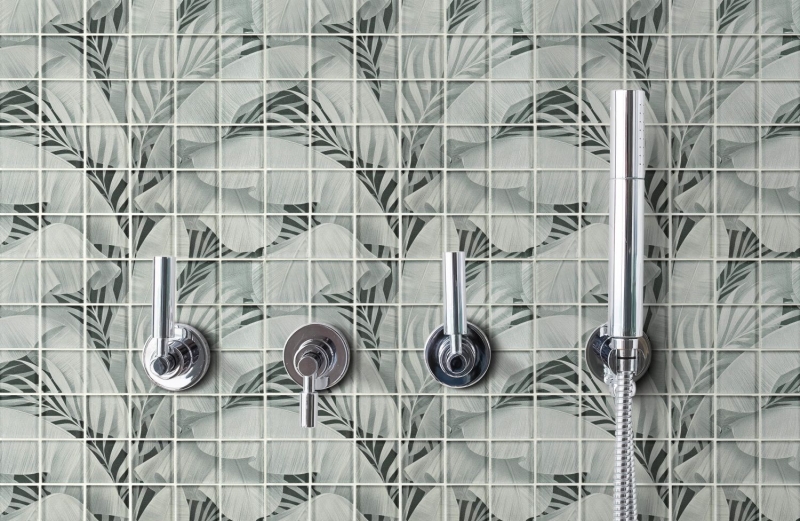 Motif manuel Mosaïque de verre Forêt pluviale Gris Aspect feuille MOS88-Pic03_m