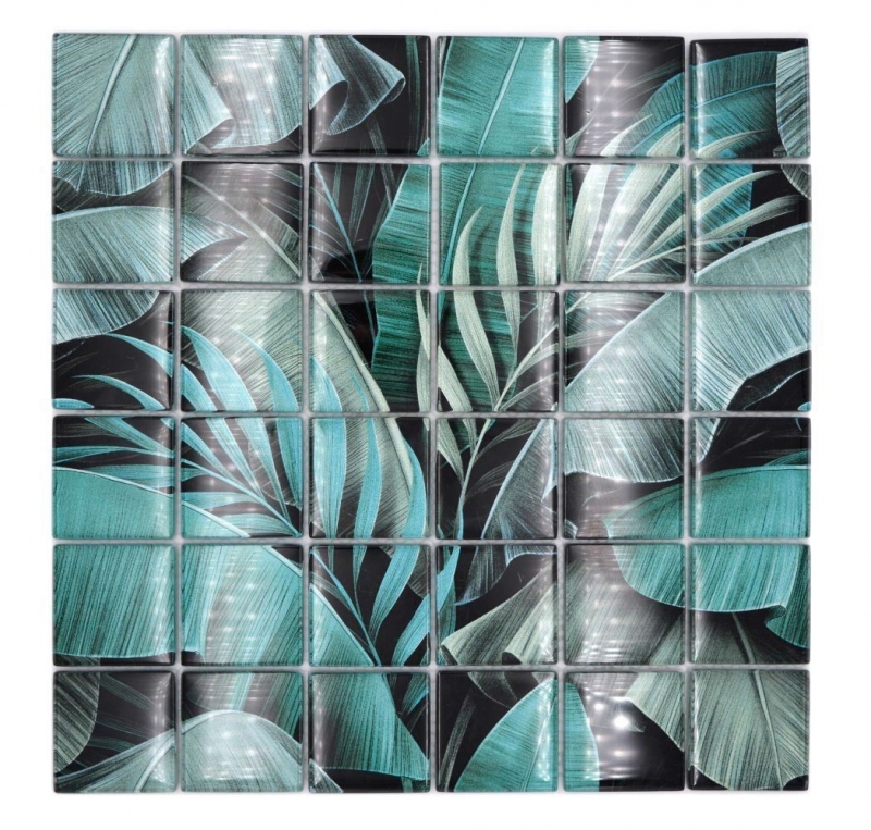 Échantillon manuel de mosaïque de verre Forêt pluviale Vert Noir Feuilles optiques MOS88-Pic05_m