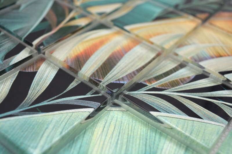 Motif manuel Mosaïque de verre Forêt pluviale Vert Marron Feuilles optiques MOS88-Pic07_m