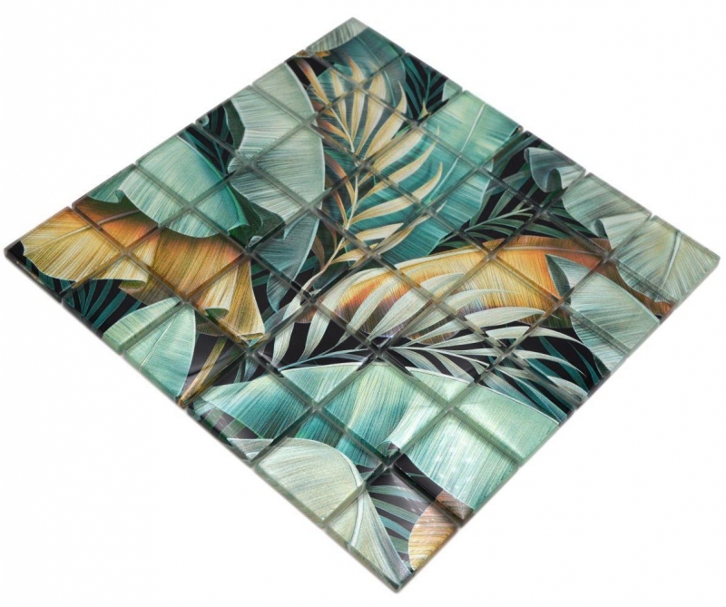 Motif manuel Mosaïque de verre Forêt pluviale Vert Marron Feuilles optiques MOS88-Pic07_m