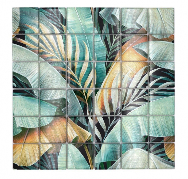 Motif manuel Mosaïque de verre Forêt pluviale Vert Marron Feuilles optiques MOS88-Pic07_m