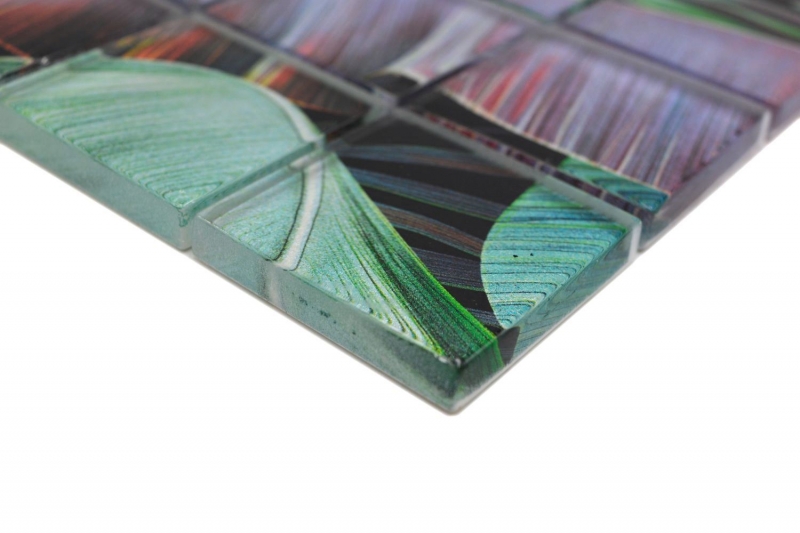 Motif manuel Mosaïque de verre Forêt tropicale Vert Violet Feuilles optiques MOS88-Pic09_m