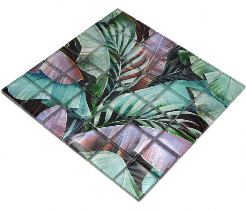 Motif manuel Mosaïque de verre Forêt tropicale Vert Violet Feuilles optiques MOS88-Pic09_m
