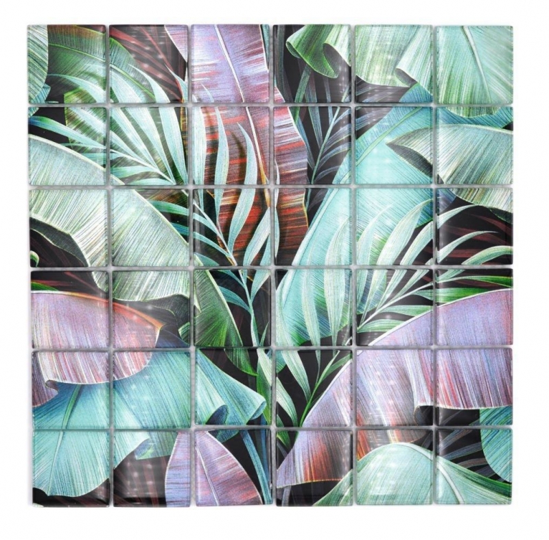 Motif manuel Mosaïque de verre Forêt tropicale Vert Violet Feuilles optiques MOS88-Pic09_m