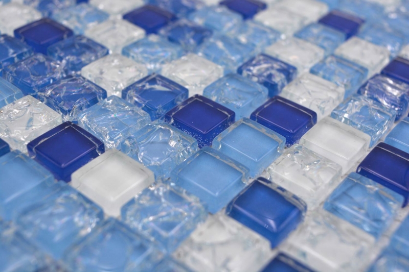 Échantillon manuel de mosaïque de verre carreau de mosaïque blanc cassé bleu MOS92-0104_m