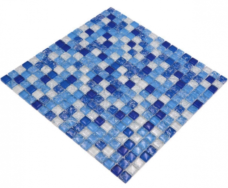 Échantillon manuel de mosaïque de verre carreau de mosaïque blanc cassé bleu MOS92-0104_m