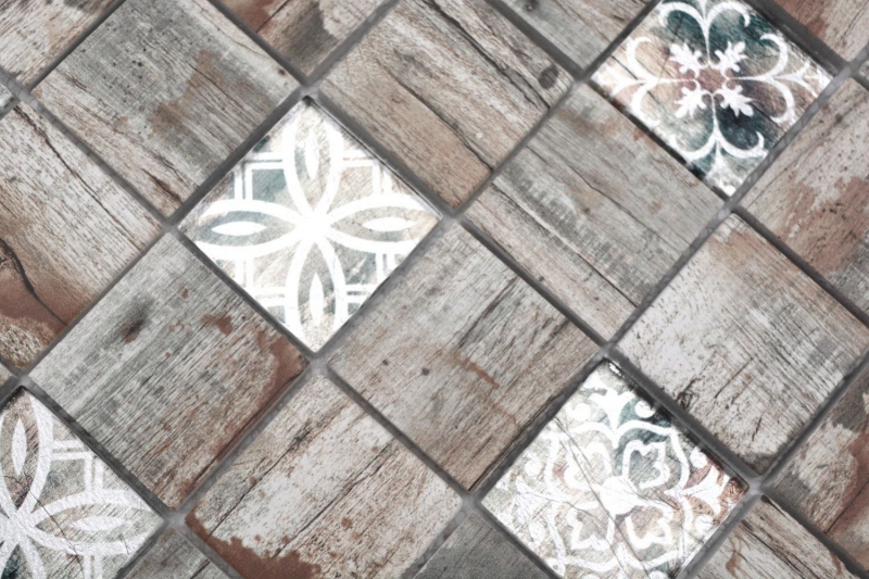 Échantillon manuel de mosaïque de verre Medio Vintage Patchwork beige imitation bois Ornement MOS160-W700_m