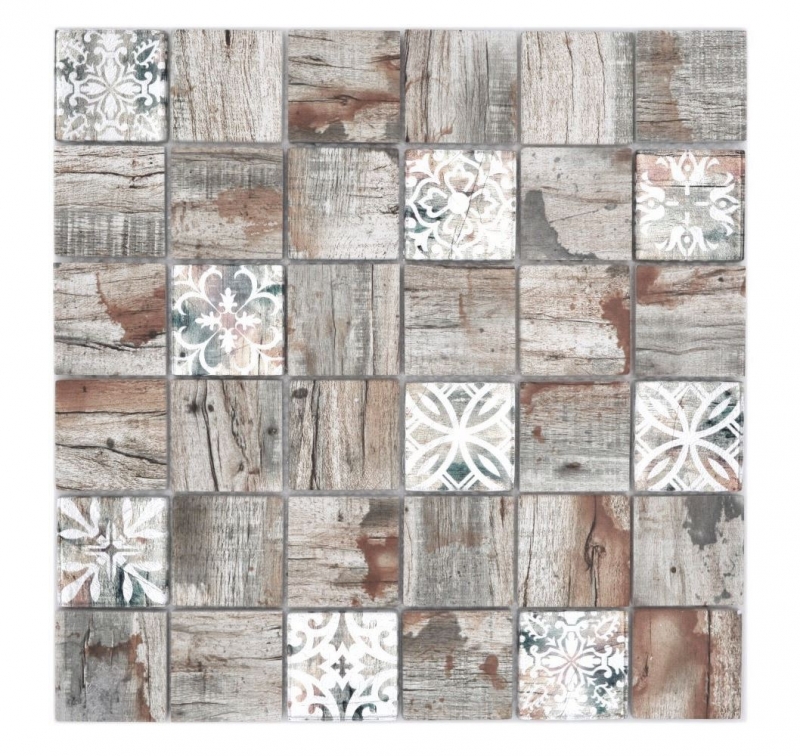 Échantillon manuel de mosaïque de verre Medio Vintage Patchwork beige imitation bois Ornement MOS160-W700_m