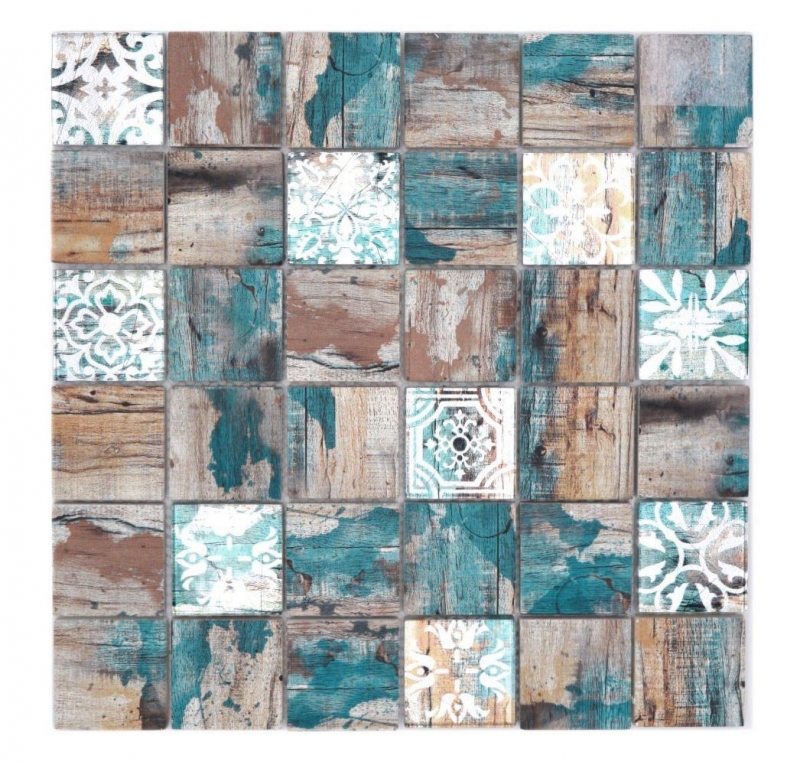 Échantillon manuel Mosaïque de verre Medio Vintage Patchwork beige pertrol aspect bois Ornement MOS160-W800_m