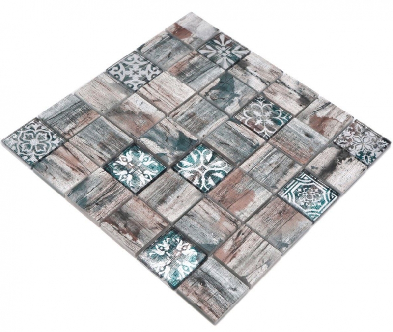 Échantillon manuel Mosaïque de verre Medio Vintage Patchwork gris brun pastel vert imitation bois ornement MOS160-W900_m
