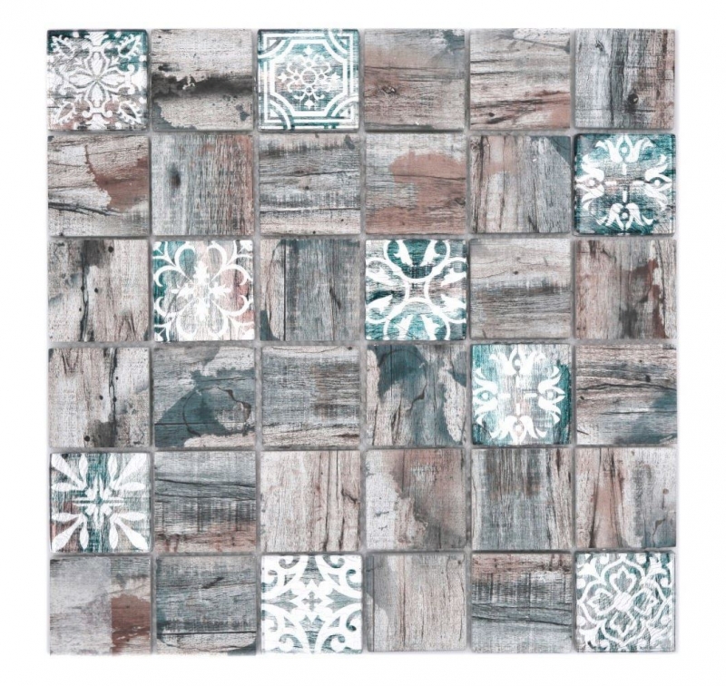 Échantillon manuel Mosaïque de verre Medio Vintage Patchwork gris brun pastel vert imitation bois ornement MOS160-W900_m