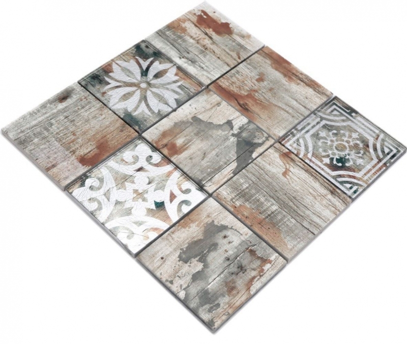 Échantillon manuel de mosaïque de verre Piastrella Vintage Patchwork beige imitation bois Ornement MOS160-W750_m