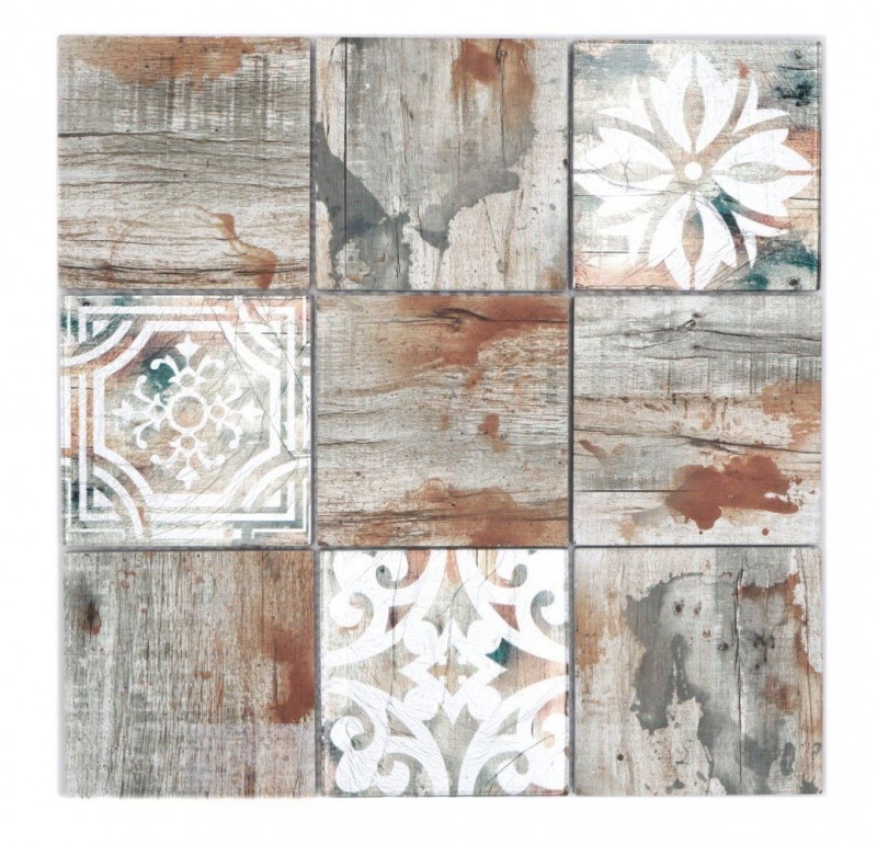 Échantillon manuel de mosaïque de verre Piastrella Vintage Patchwork beige imitation bois Ornement MOS160-W750_m