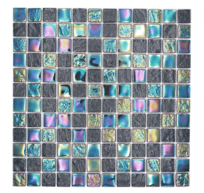 Échantillon manuel mosaïque de verre small flip flop irisé noir saphir multicolore MOS65-S65_m