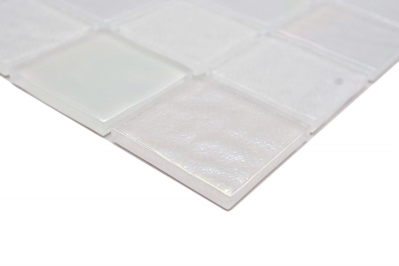 Échantillon manuel de mosaïque de verre carreau de mosaïque medio flip flop irisé blanc multicolore MOS66-S10-48_m
