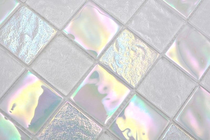 Échantillon manuel de mosaïque de verre carreau de mosaïque medio flip flop irisé blanc multicolore MOS66-S10-48_m