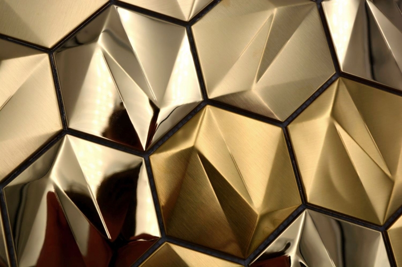 Échantillon manuel de carreaux de mosaïque hexagonale en acier 3D or brillant/mat MOS128-GO_m