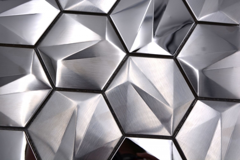 Échantillon manuel Acier inoxydable Hexagone Carreaux de mosaïque Hexagone 3D Acier Titane brillant/mat MOS128-SB_m