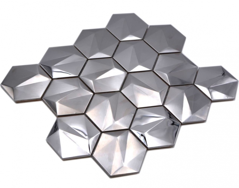 Échantillon manuel Acier inoxydable Hexagone Carreaux de mosaïque Hexagone 3D Acier Titane brillant/mat MOS128-SB_m