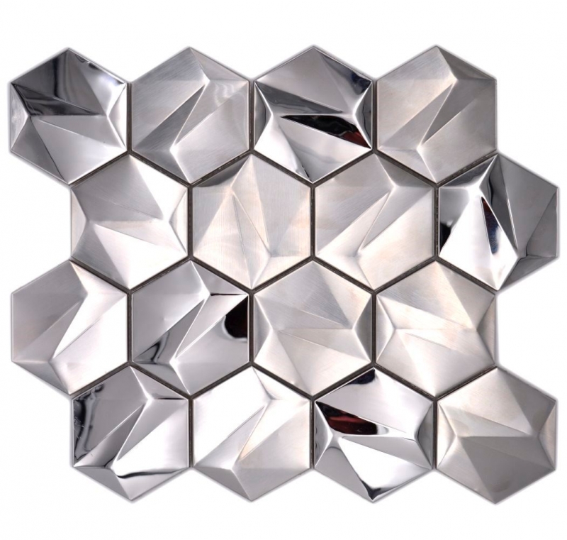 Échantillon manuel Acier inoxydable Hexagone Carreaux de mosaïque Hexagone 3D Acier Titane brillant/mat MOS128-SB_m