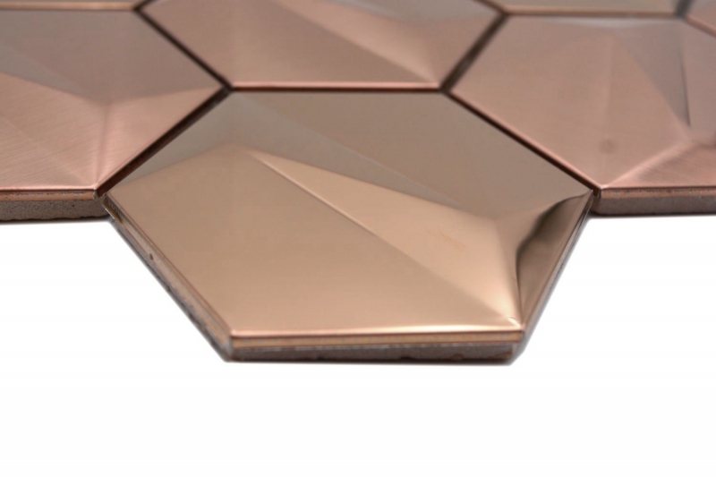 Échantillon manuel de carreaux de mosaïque hexagonale en acier 3D or rose brillant/mat MOS128-BR_m