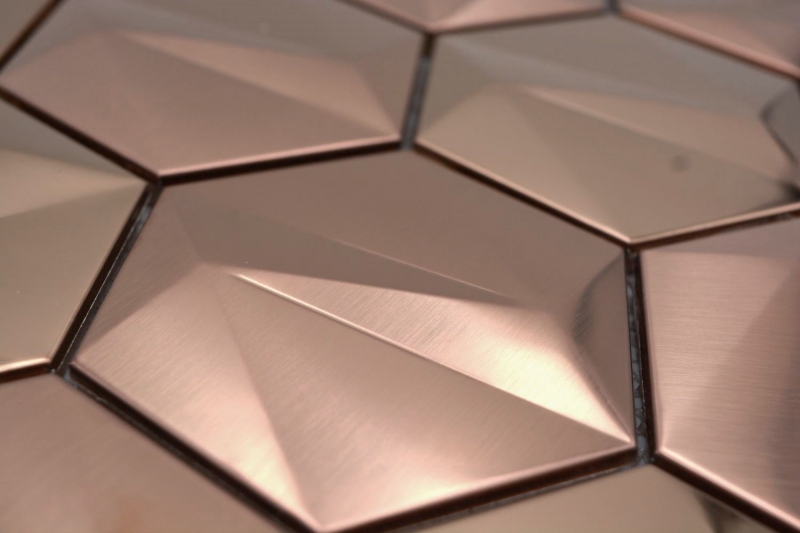 Échantillon manuel de carreaux de mosaïque hexagonale en acier 3D or rose brillant/mat MOS128-BR_m